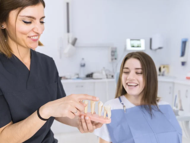 Kaplama tedavisi seçeneklerinin diş modeli üzerinde anlatılması